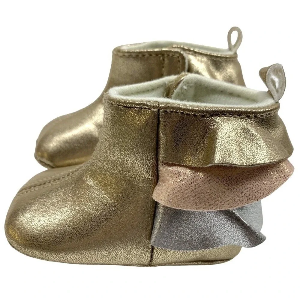 Rising Star Baby‎ Gold Ruffled Boots Round Toe Slip On 3-6 Months